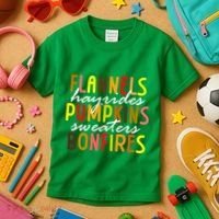 Flannels Hayrides Pumpkins Sweaters Bonfires Kids T-Shirt thumb 3
