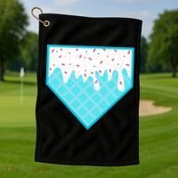 Funny Home Plate Drip Ice Cream Softball & Baseball Golf Towel thumb 1