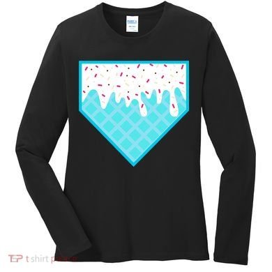 Funny Home Plate Drip Ice Cream Softball & Baseball Women's Long Sleeve Shirt