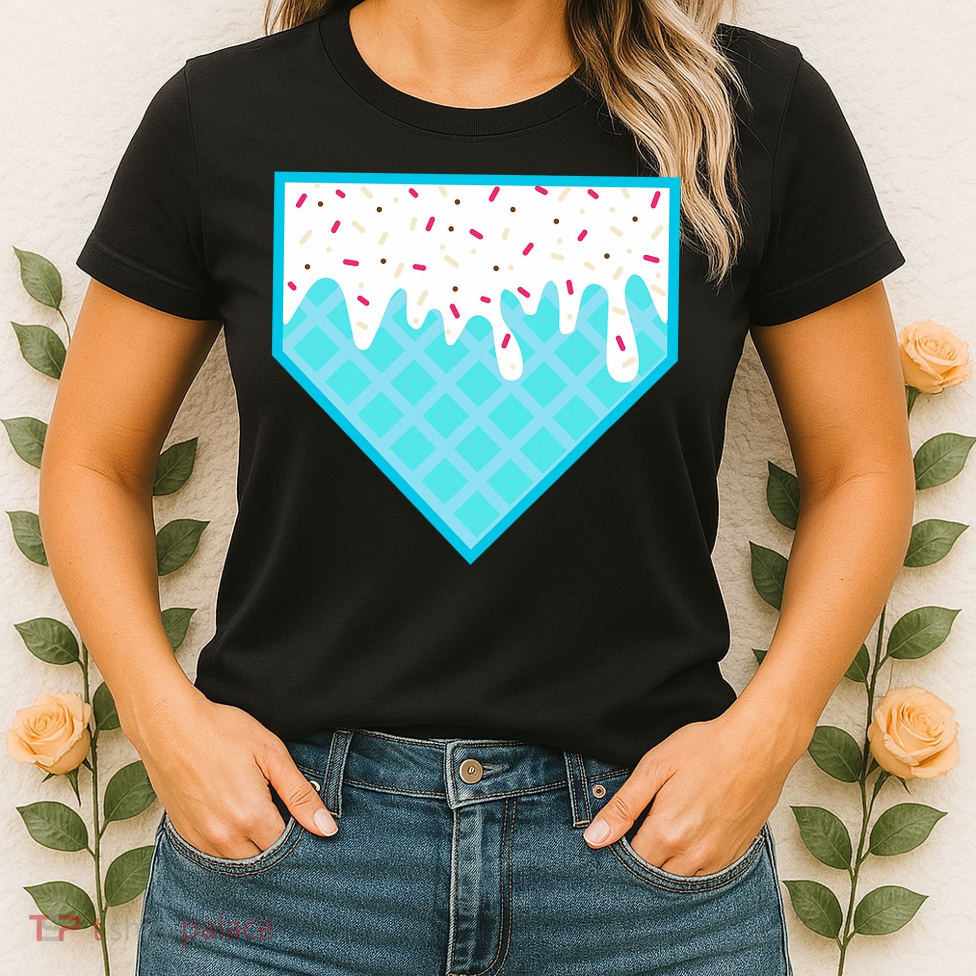 Funny Home Plate Drip Ice Cream Softball & Baseball Women's T-Shirt
