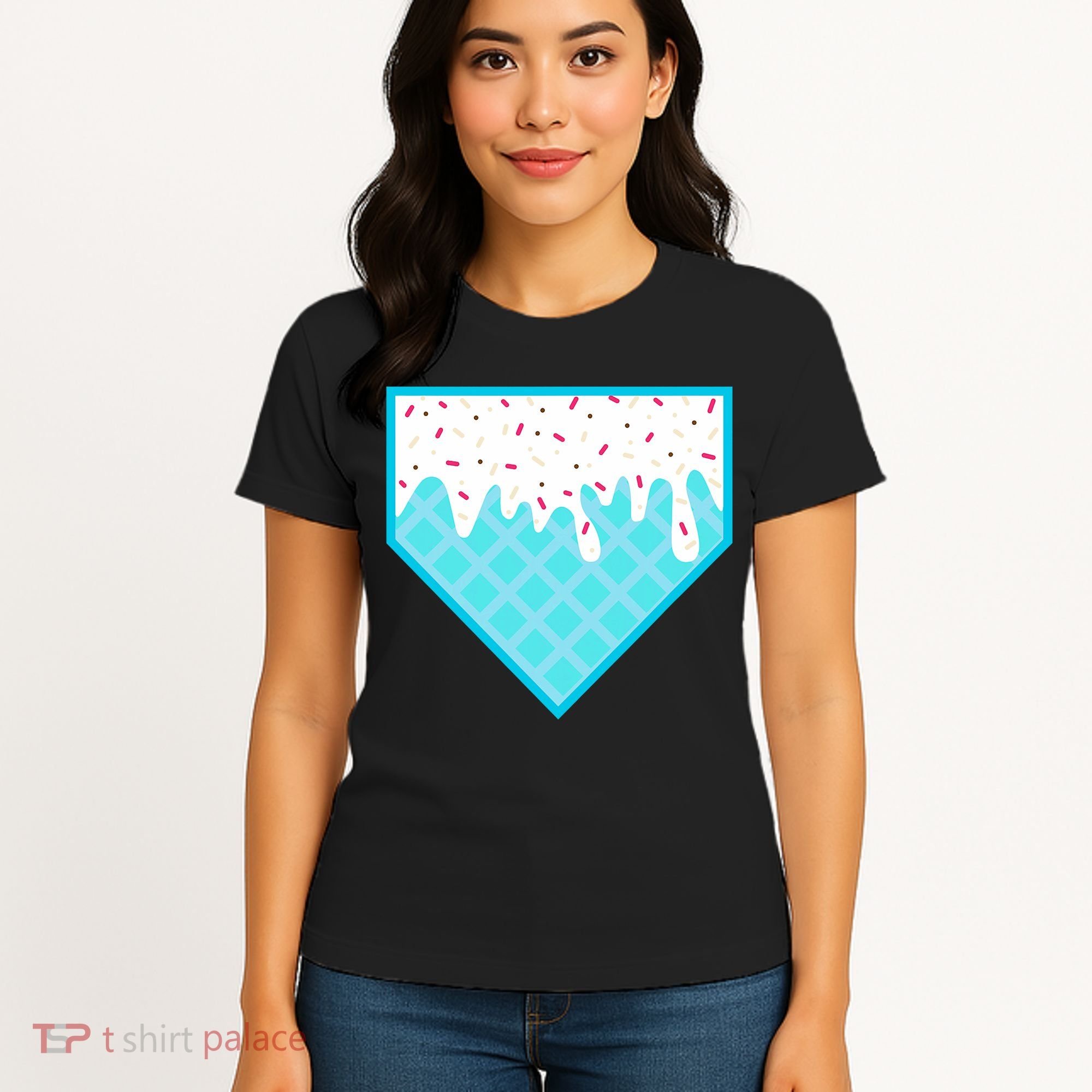 Funny Home Plate Drip Ice Cream Softball & Baseball Women's T-Shirt