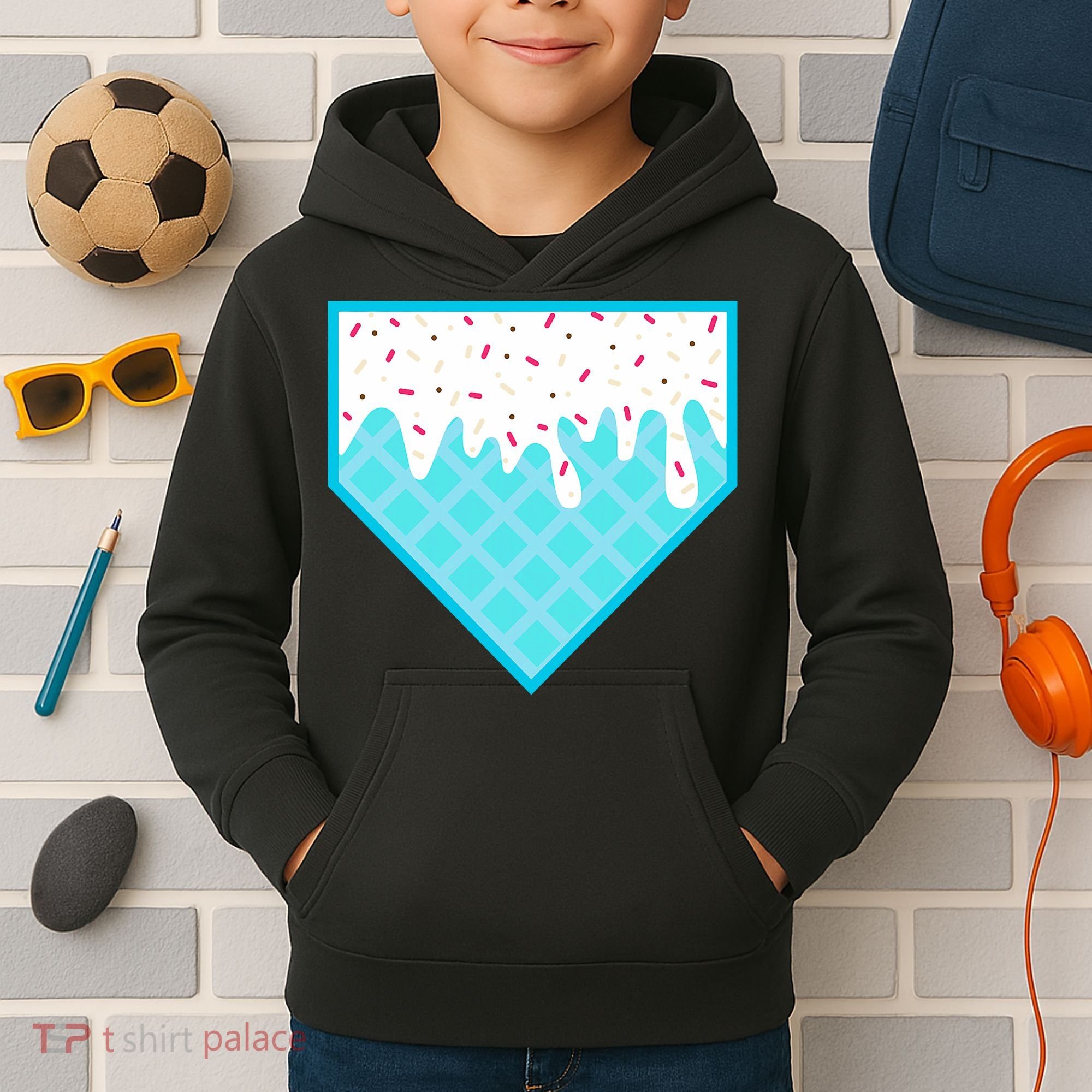 Funny Home Plate Drip Ice Cream Softball & Baseball Kids Hoodie