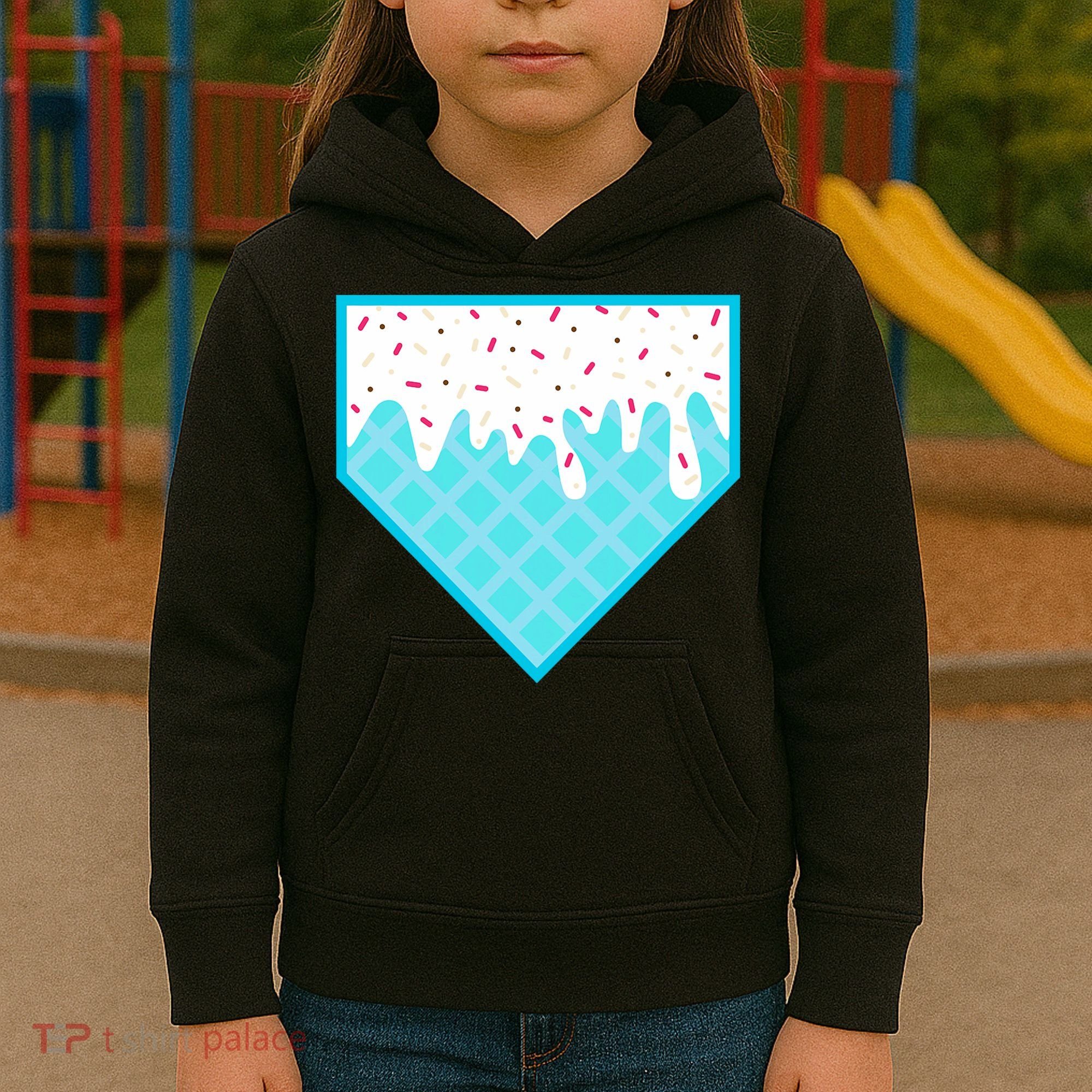 Funny Home Plate Drip Ice Cream Softball & Baseball Kids Hoodie