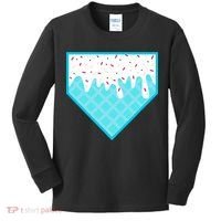 Funny Home Plate Drip Ice Cream Softball & Baseball Kids Long Sleeve Shirt thumb 0