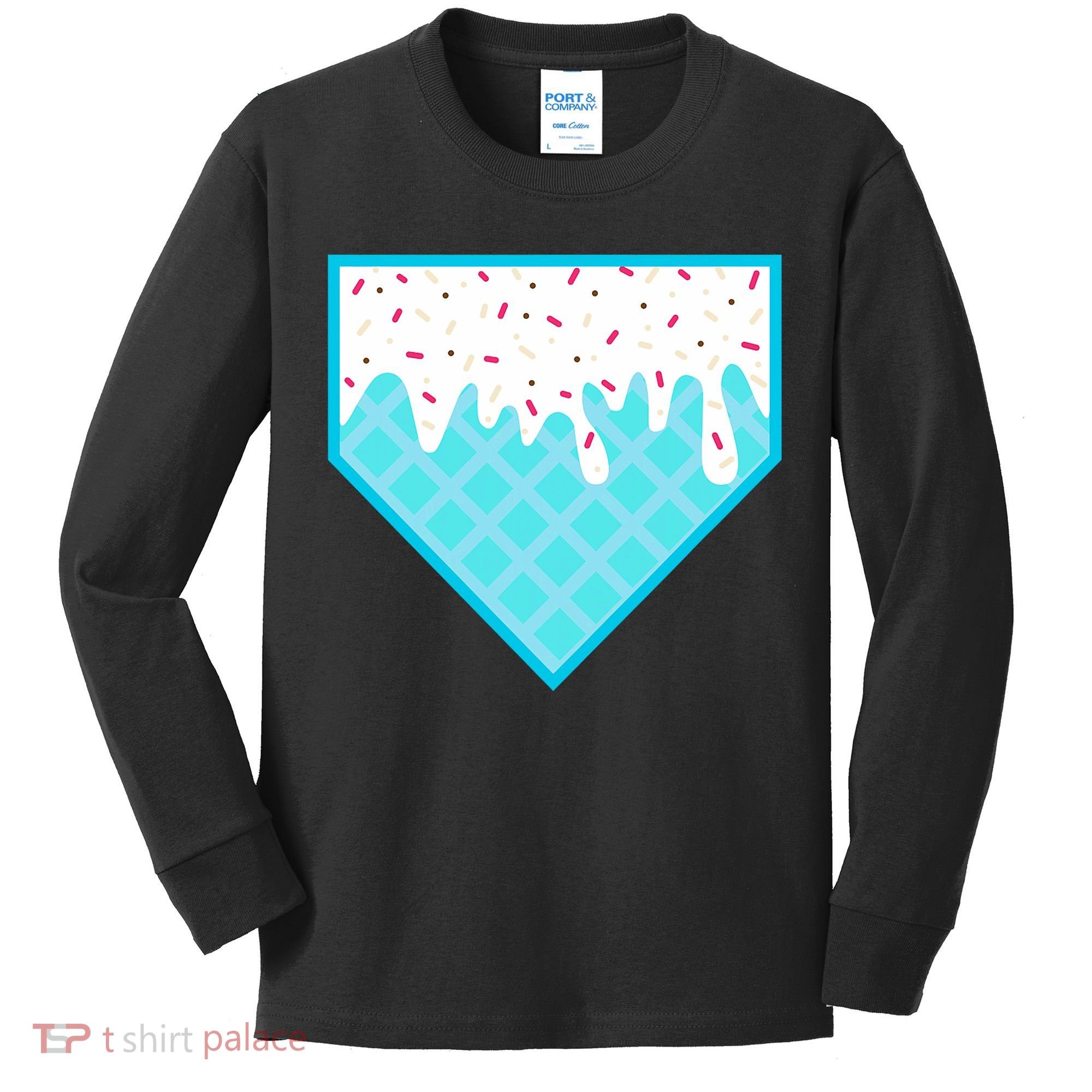 Funny Home Plate Drip Ice Cream Softball & Baseball Kids Long Sleeve Shirt
