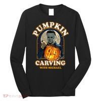 Funny Halloween Pumpkin Carving With Michael Long Sleeve Shirt thumb 0