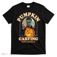 Funny Halloween Pumpkin Carving With Michael T-Shirt thumb 0