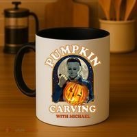Funny Halloween Pumpkin Carving With Michael Coffee Mug thumb 4