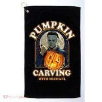 Funny Halloween Pumpkin Carving With Michael Golf Towel thumb 0