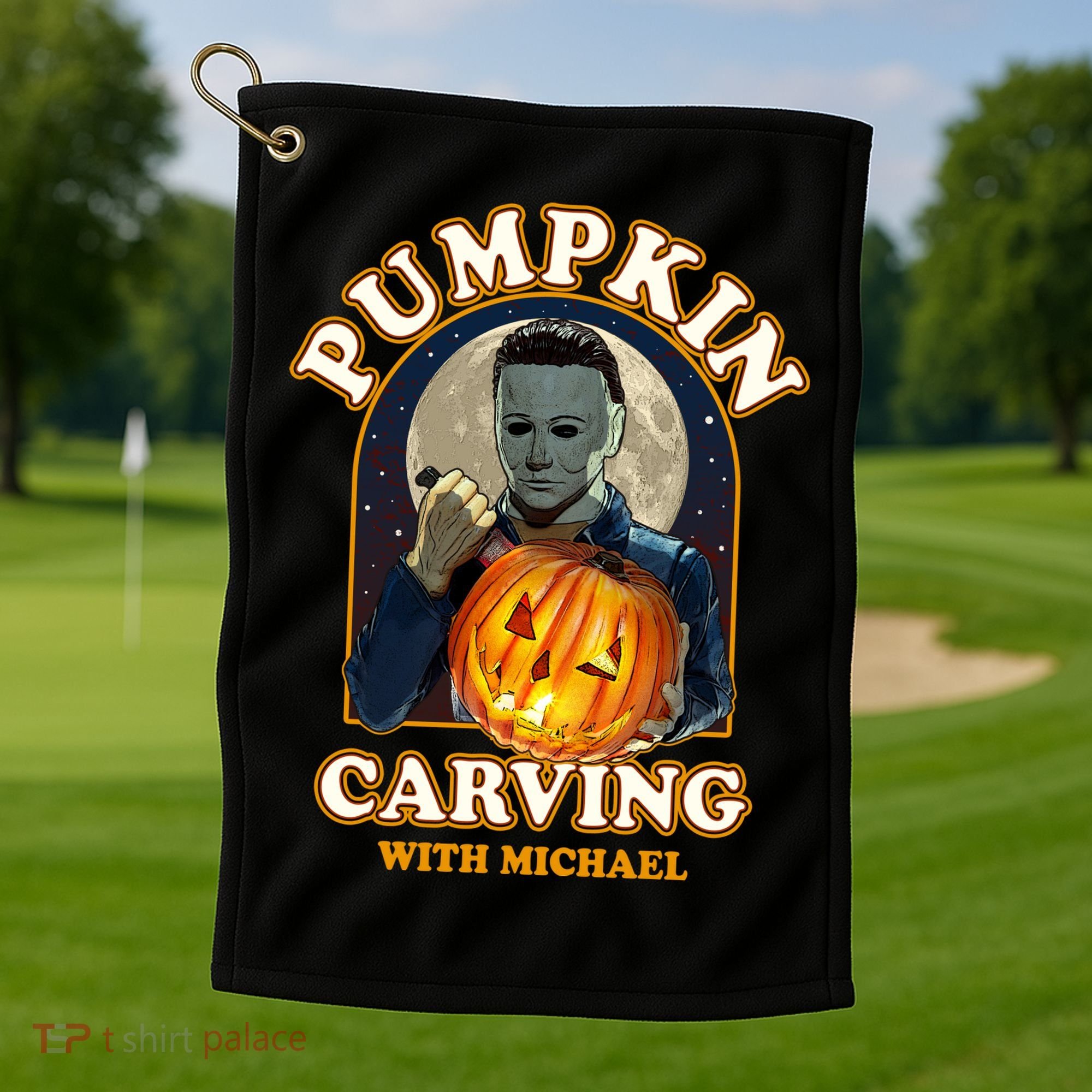 Funny Halloween Pumpkin Carving With Michael Golf Towel