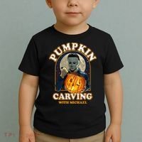 Funny Halloween Pumpkin Carving With Michael Toddler T-Shirt thumb 2