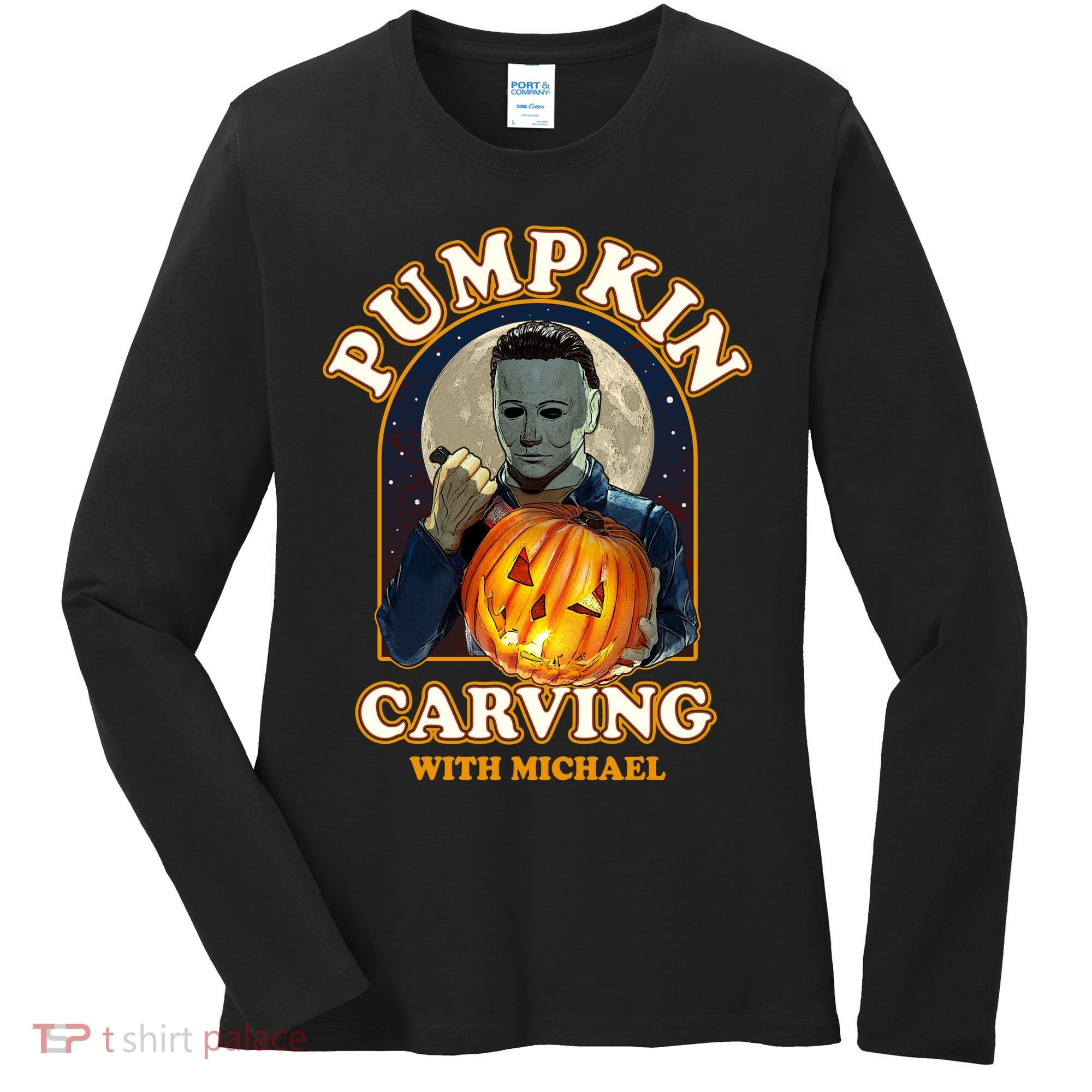 Funny Halloween Pumpkin Carving With Michael Women's Long Sleeve Shirt