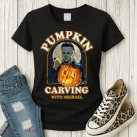 Funny Halloween Pumpkin Carving With Michael Women's T-Shirt thumb 3