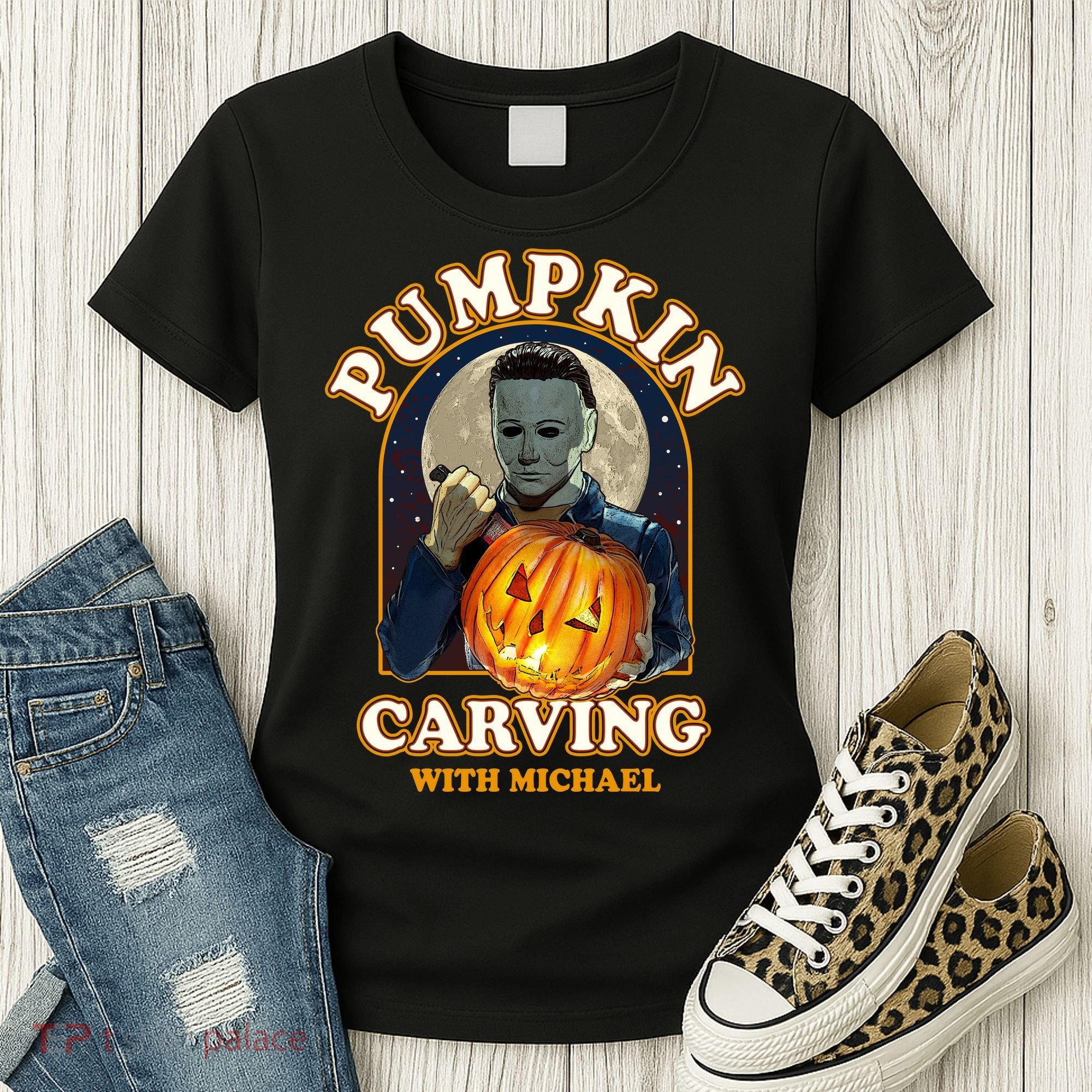 Funny Halloween Pumpkin Carving With Michael Women's T-Shirt