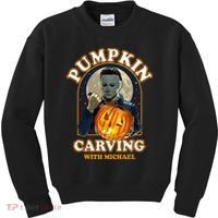Funny Halloween Pumpkin Carving With Michael Kids Sweatshirt thumb 0
