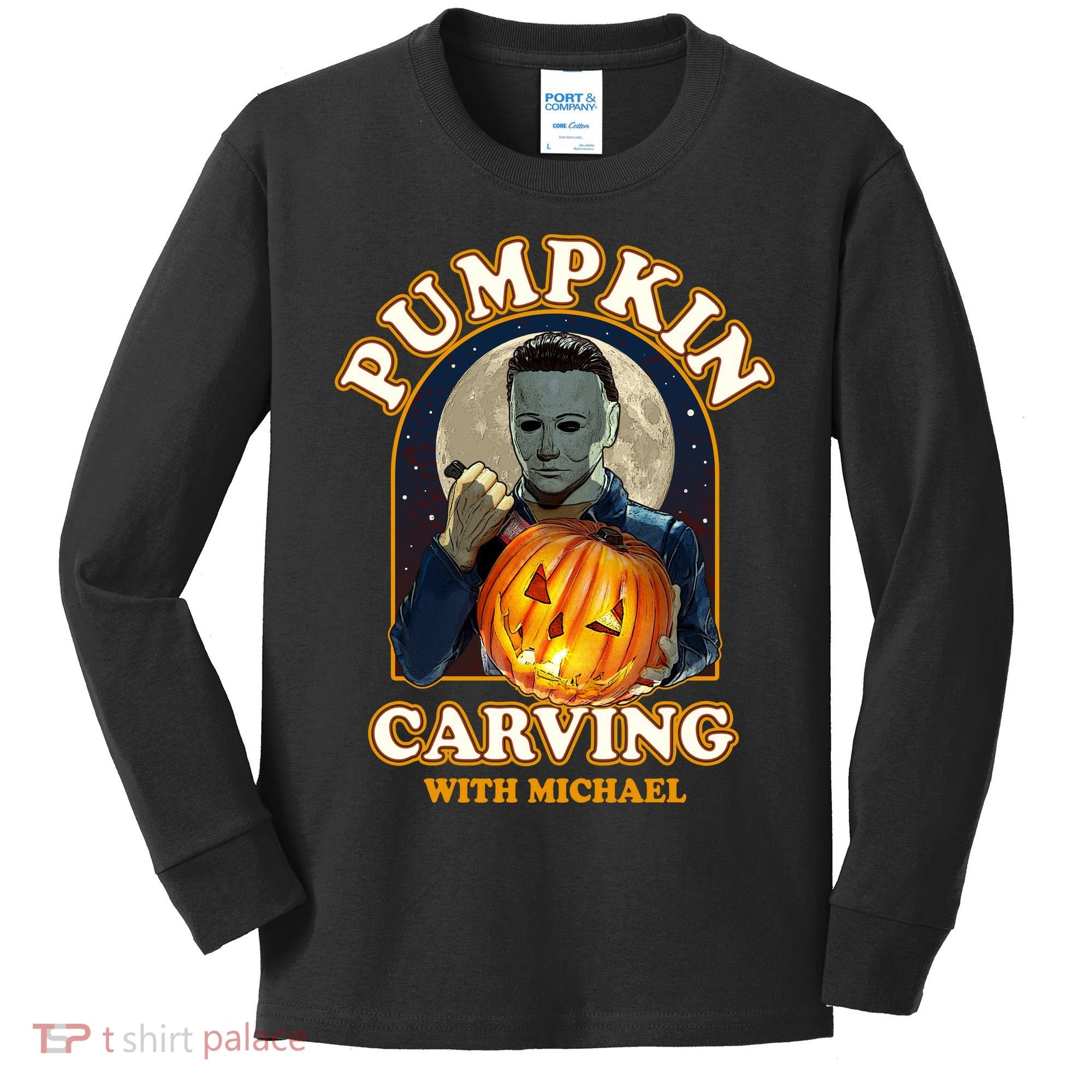 Funny Halloween Pumpkin Carving With Michael Kids Long Sleeve Shirt