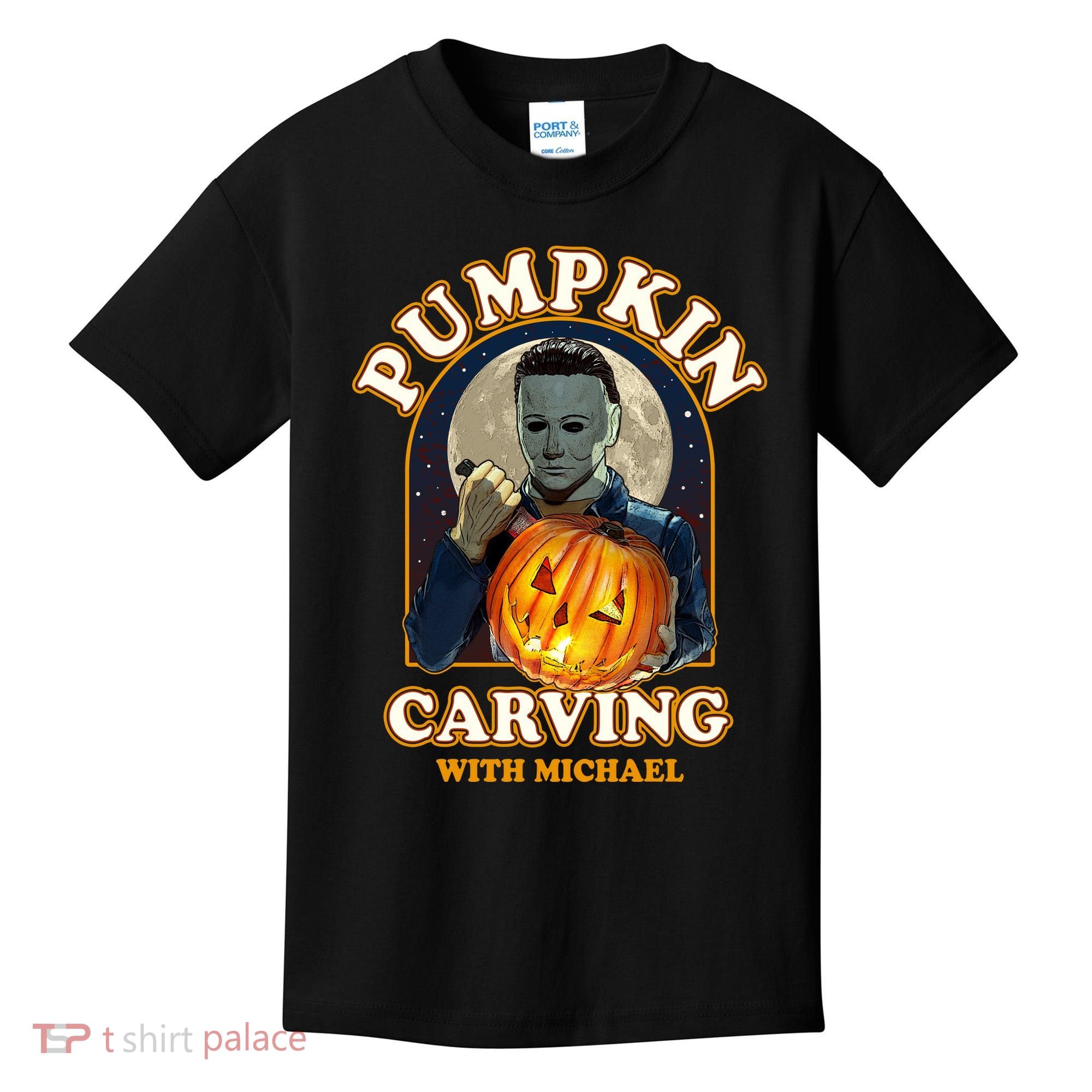 Funny Halloween Pumpkin Carving With Michael Kids T-Shirt