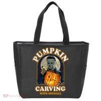 Funny Halloween Pumpkin Carving With Michael Tote Bag thumb 0