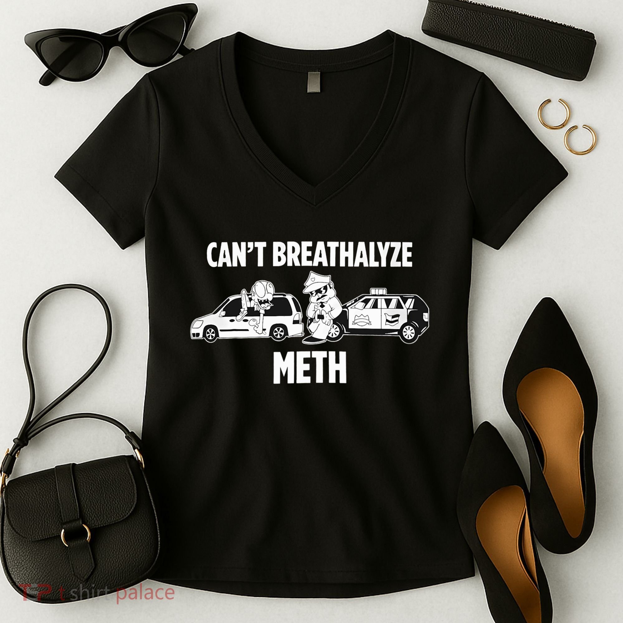 Funny Humor Quote Saying Can’T Breathalyze Meth Women's V-Neck T-Shirt