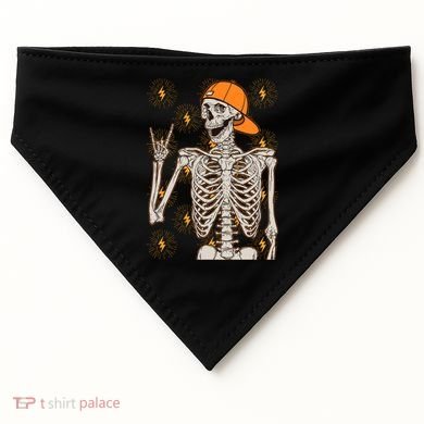 Funny Halloween Rock On Skeleton USA-Made Doggie Bandana
