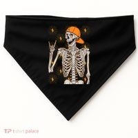 Funny Halloween Rock On Skeleton USA-Made Doggie Bandana thumb 0