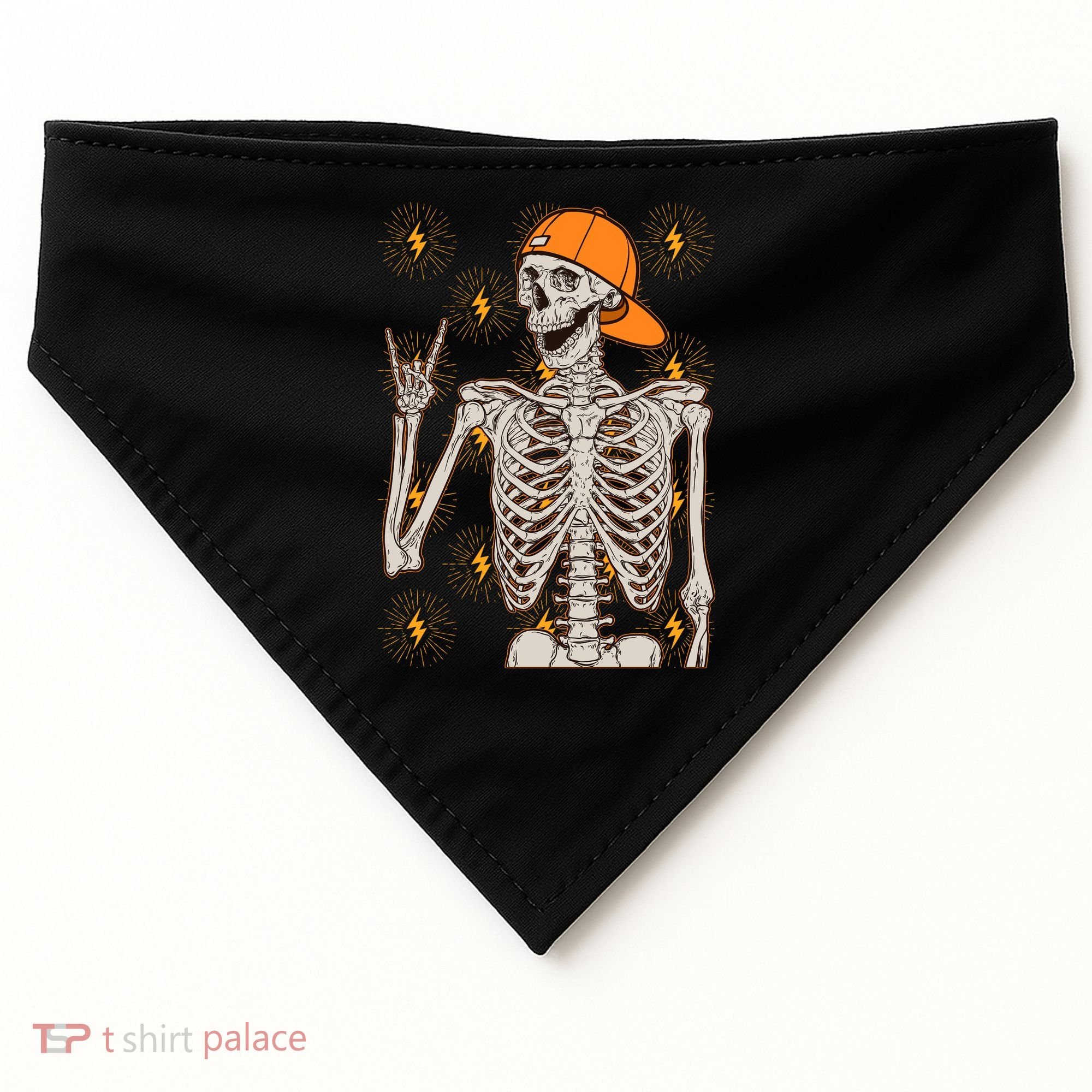 Funny Halloween Rock On Skeleton USA-Made Doggie Bandana