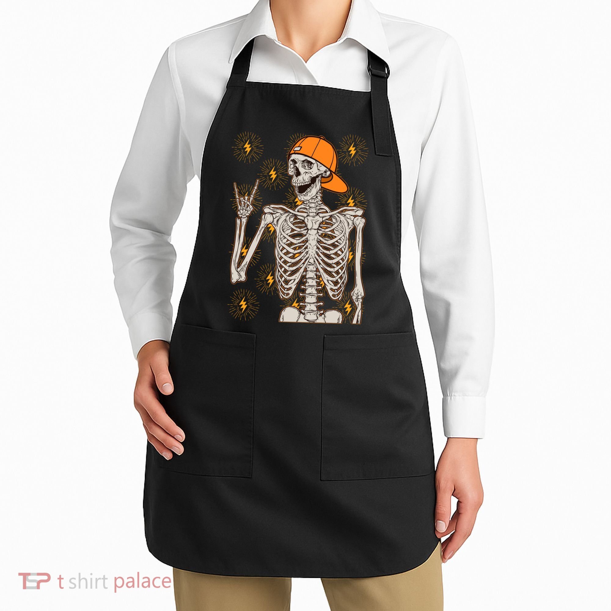 Funny Halloween Rock On Skeleton Apron