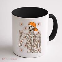 Funny Halloween Rock On Skeleton Coffee Mug thumb 1