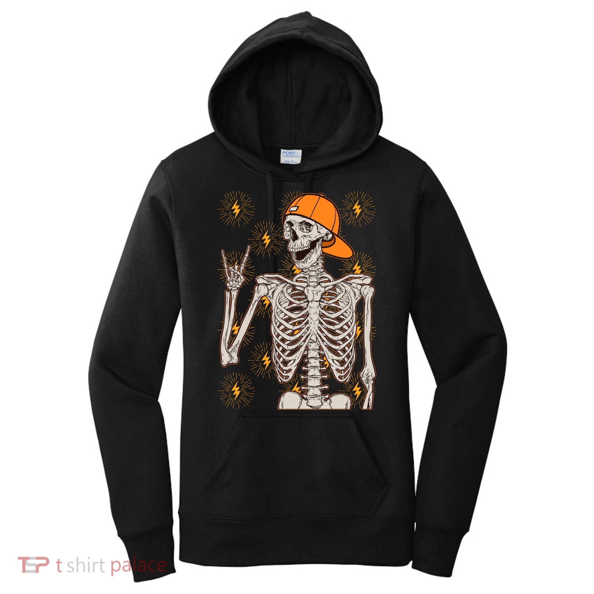 Funny Halloween Rock On Skeleton Women's Hoodie