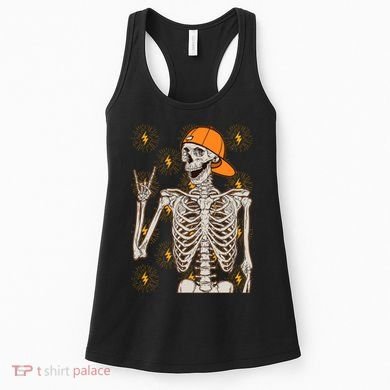 Funny Halloween Rock On Skeleton Women's Tank Top