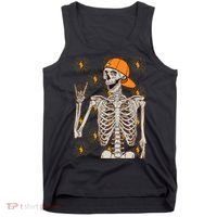 Funny Halloween Rock On Skeleton Tank Top thumb 0