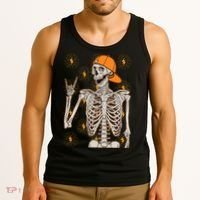 Funny Halloween Rock On Skeleton Tank Top thumb 3