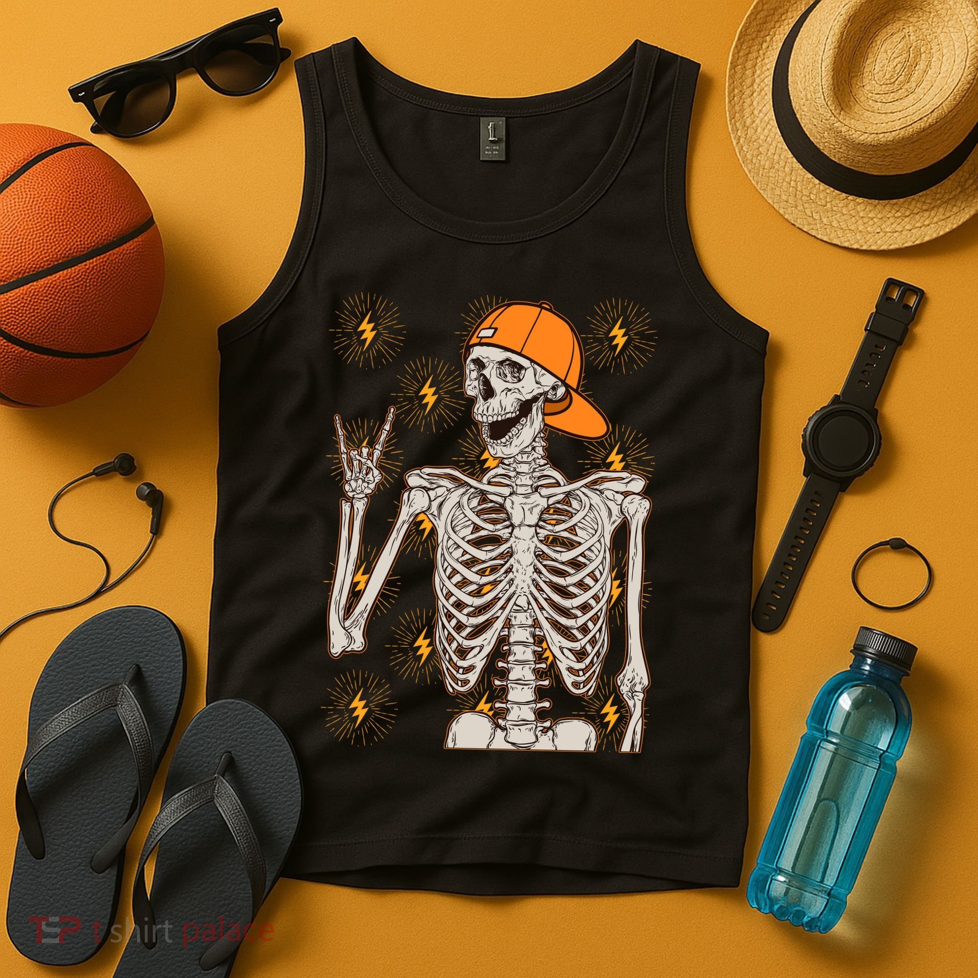 Funny Halloween Rock On Skeleton Tank Top