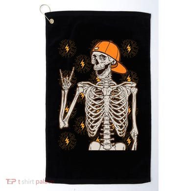 Funny Halloween Rock On Skeleton Golf Towel