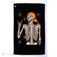 Funny Halloween Rock On Skeleton Golf Towel thumb 0