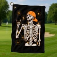 Funny Halloween Rock On Skeleton Golf Towel thumb 1