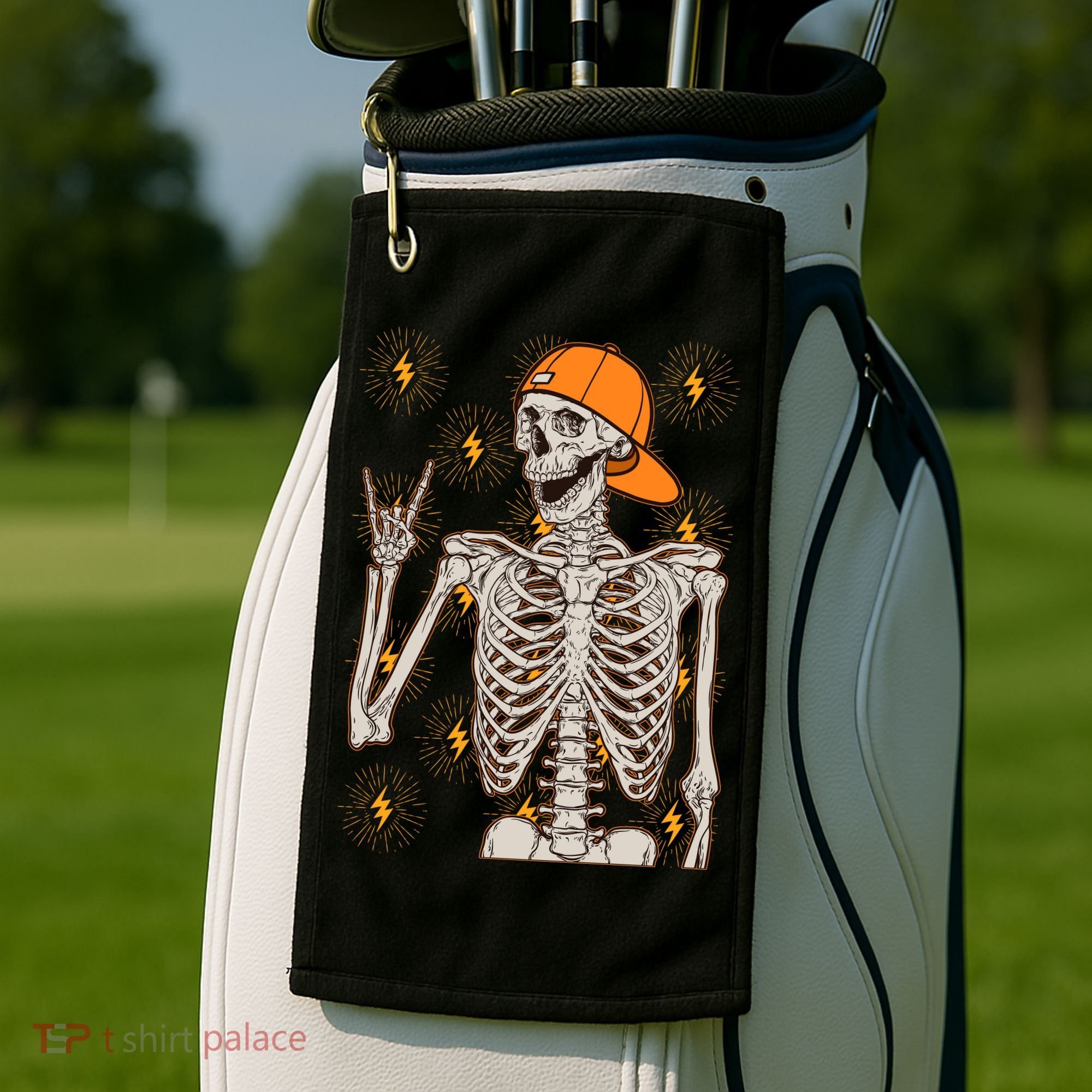 Funny Halloween Rock On Skeleton Golf Towel