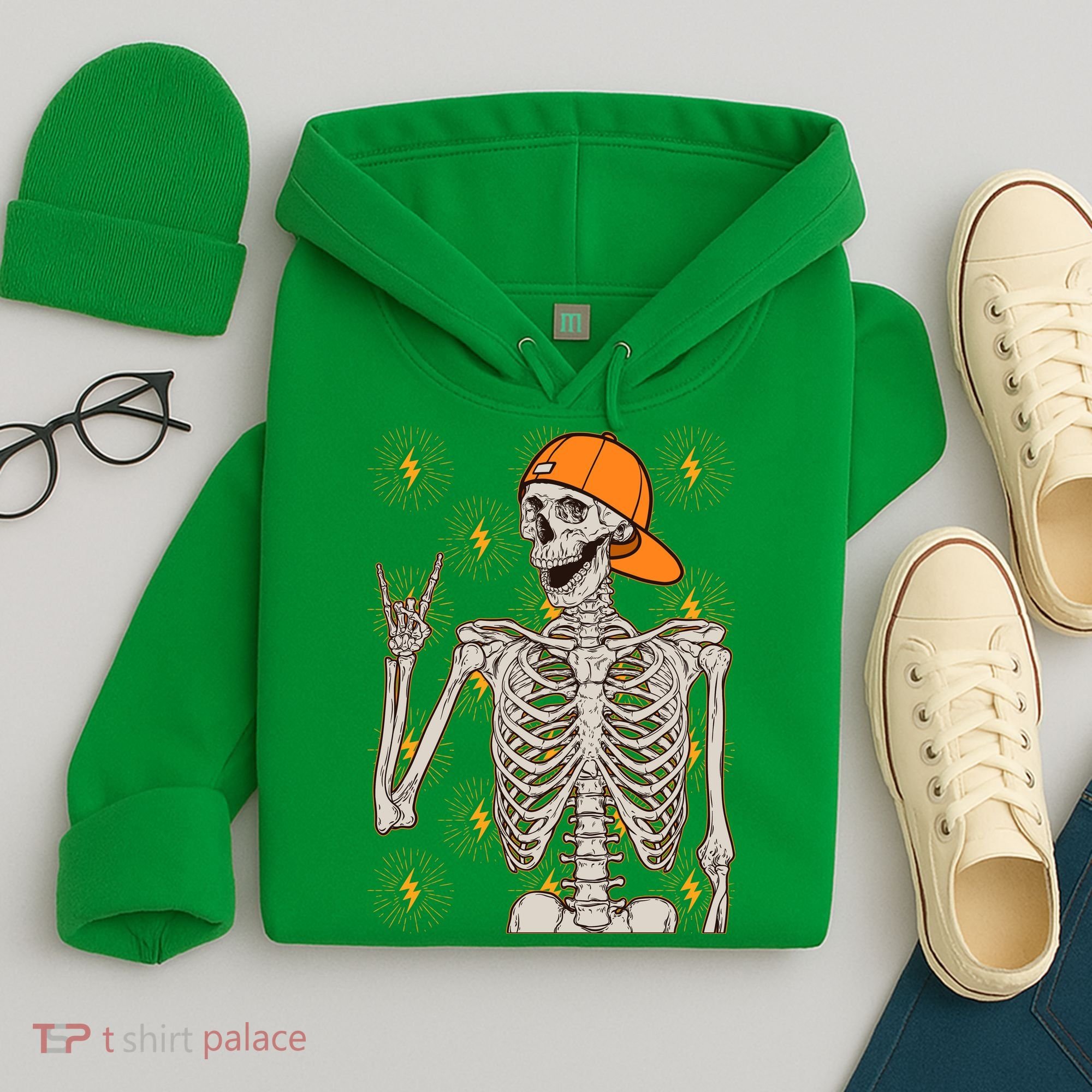 Funny Halloween Rock On Skeleton Hoodie