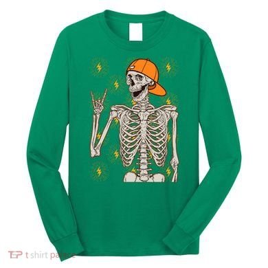 Funny Halloween Rock On Skeleton Long Sleeve Shirt
