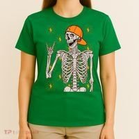 Funny Halloween Rock On Skeleton T-Shirt thumb 4