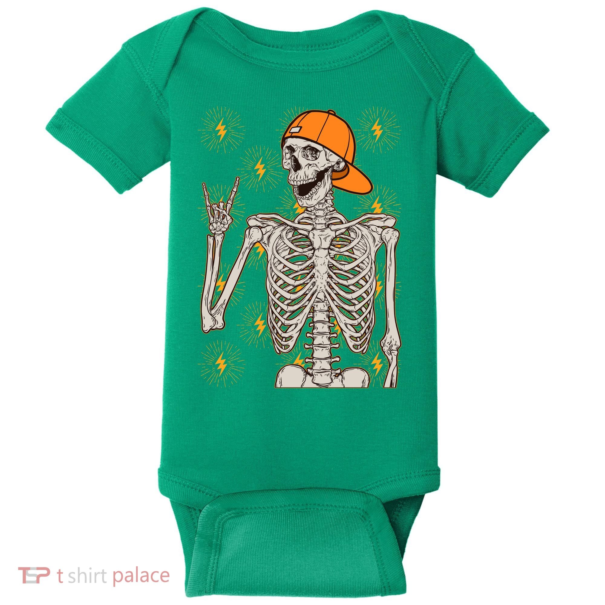 Funny Halloween Rock On Skeleton Baby Bodysuit