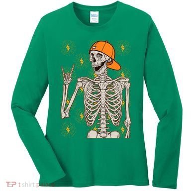 Funny Halloween Rock On Skeleton Women's Long Sleeve Shirt