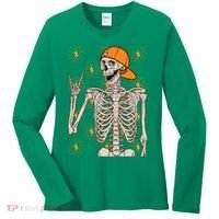 Funny Halloween Rock On Skeleton Women's Long Sleeve Shirt thumb 0