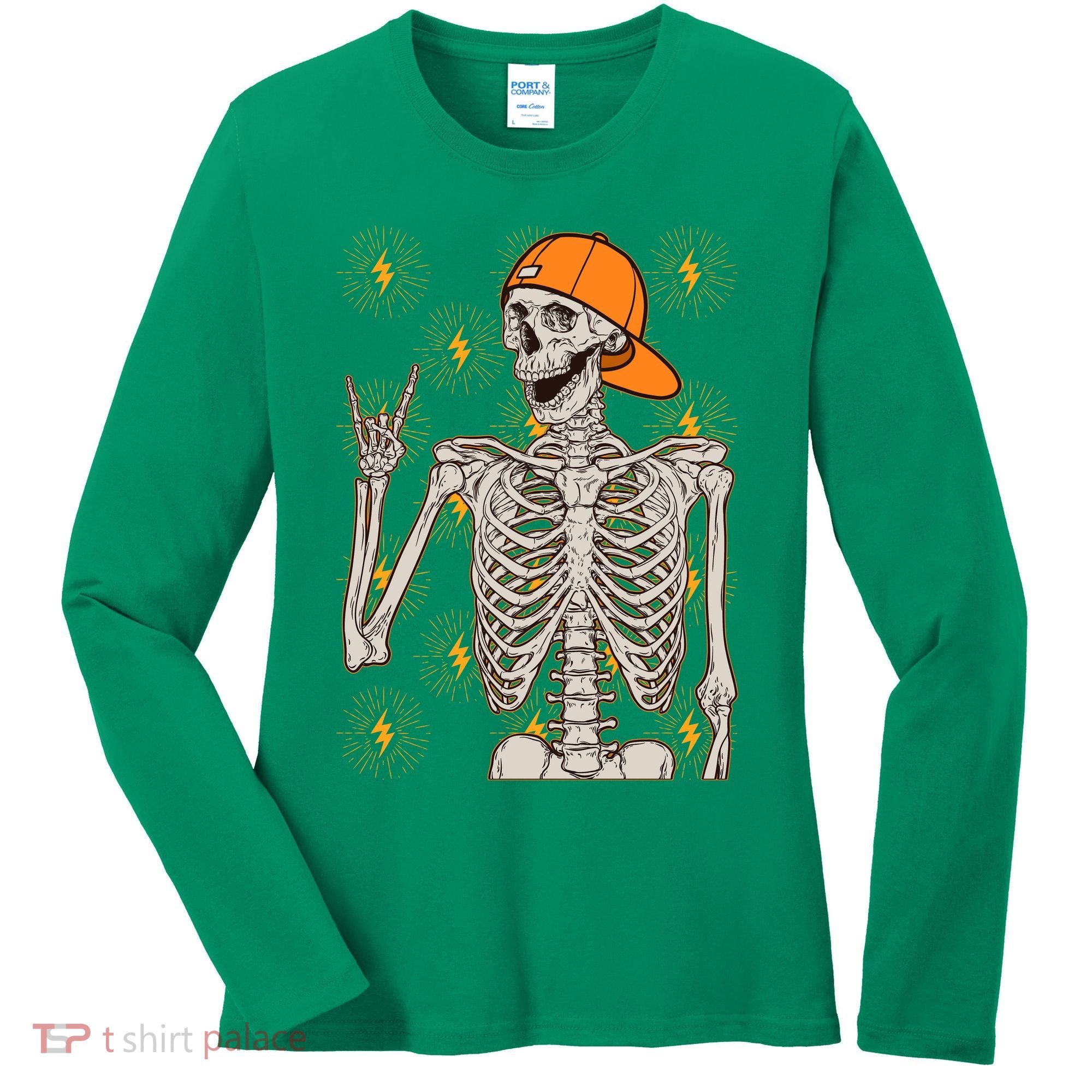 Funny Halloween Rock On Skeleton Women's Long Sleeve Shirt