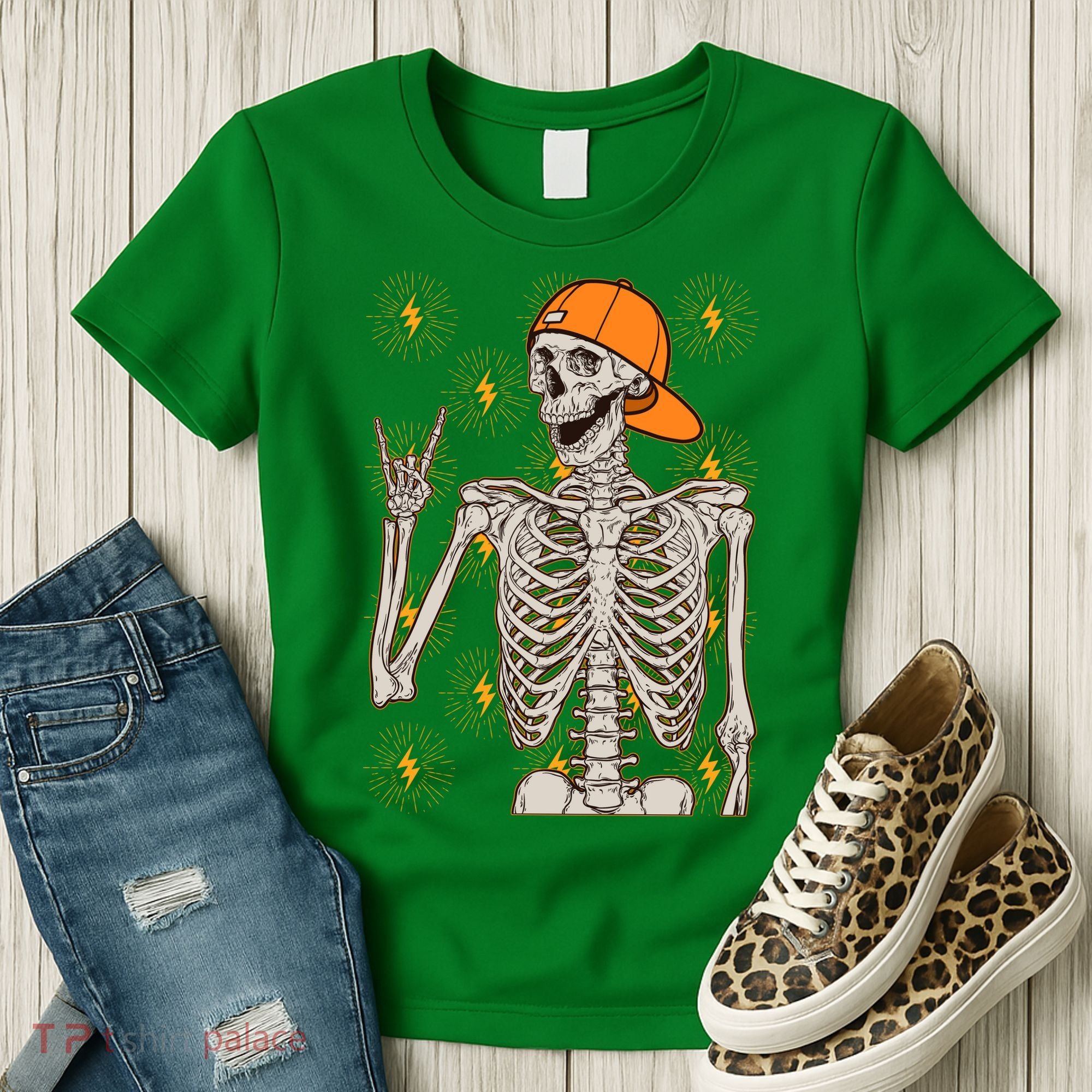 Funny Halloween Rock On Skeleton Women's T-Shirt