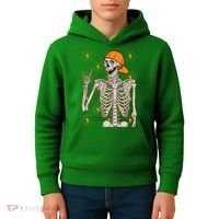 Funny Halloween Rock On Skeleton Kids Hoodie thumb 4