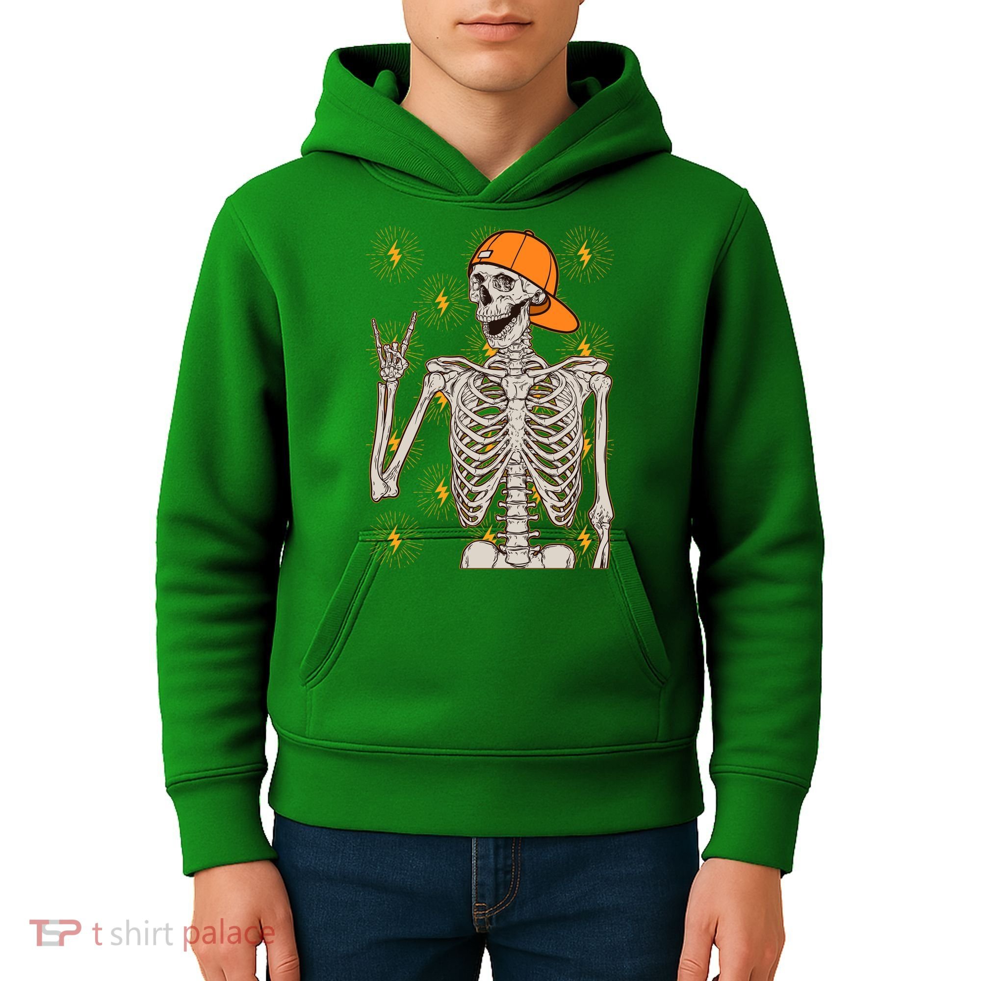 Funny Halloween Rock On Skeleton Kids Hoodie