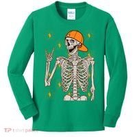 Funny Halloween Rock On Skeleton Kids Long Sleeve Shirt thumb 0