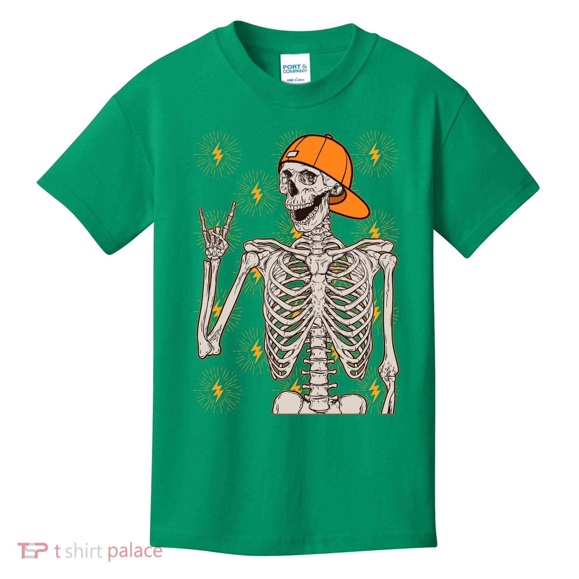 Funny Halloween Rock On Skeleton Kids T-Shirt