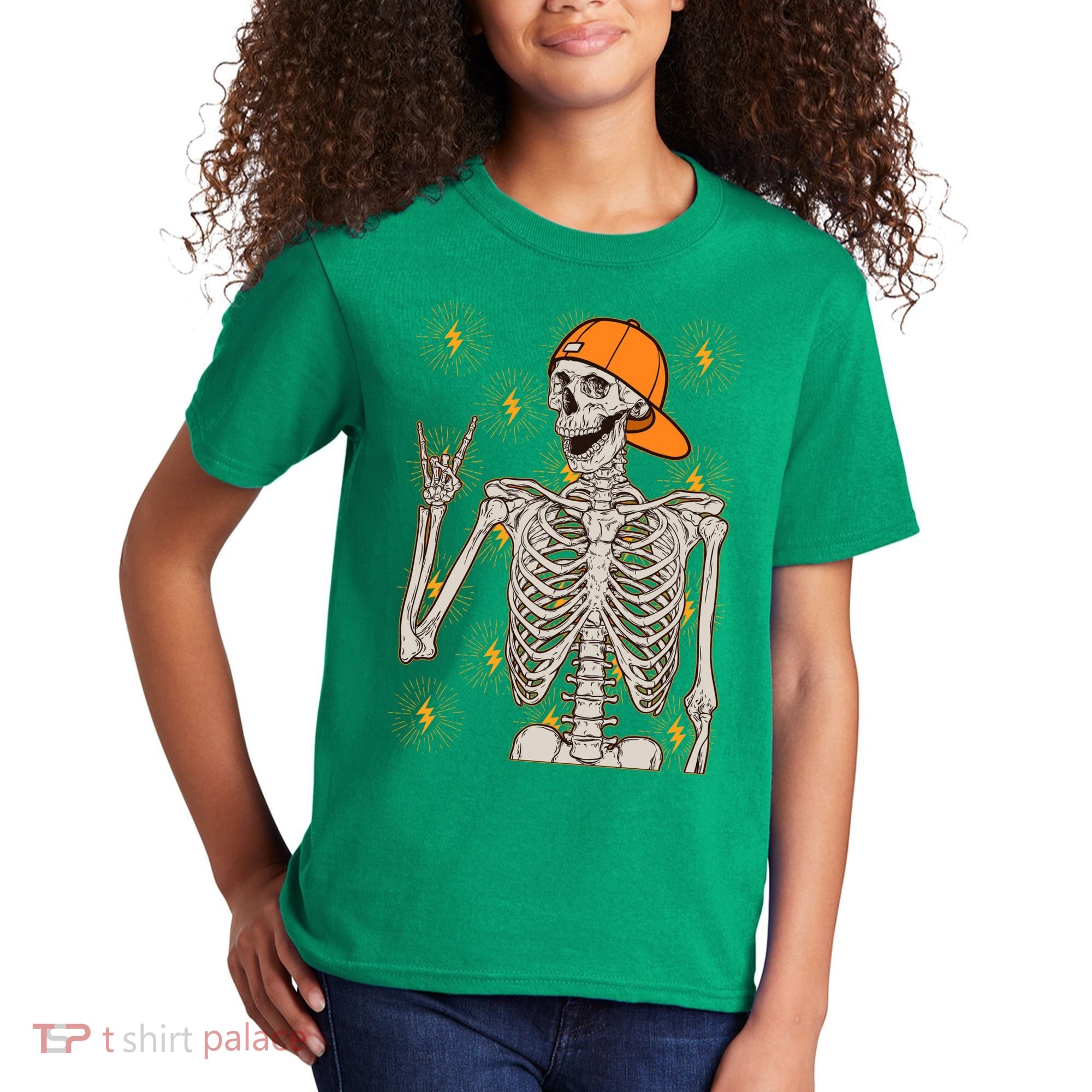 Funny Halloween Rock On Skeleton Kids T-Shirt